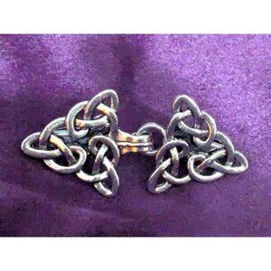 Silver Tone Double Shawl Cardigan Clasp Celtic Knot Triangle 2 in Long CL1